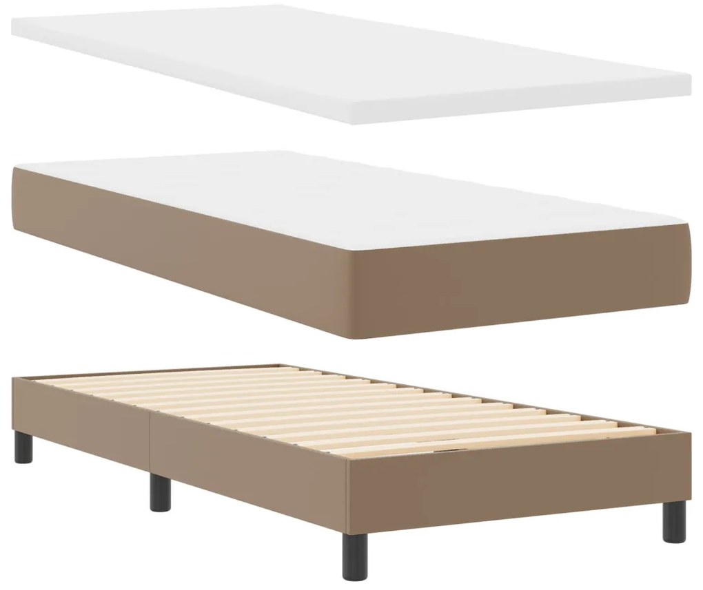 Boxspring Ágy Matraccal, Kávébarna, 100 x 200 cm, Műbőr