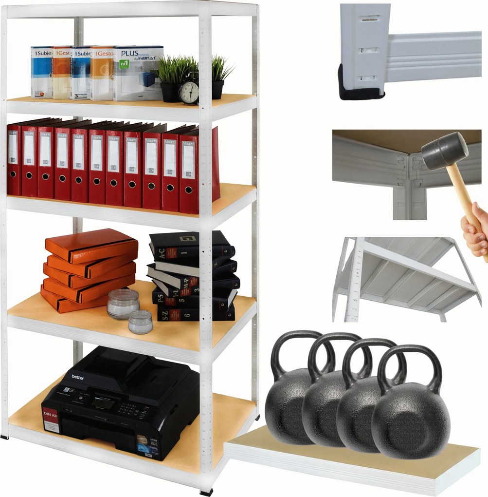 Tárolószekrény fém állvány Helios 180x110x45cm 5Px400kg Tartós Fehér