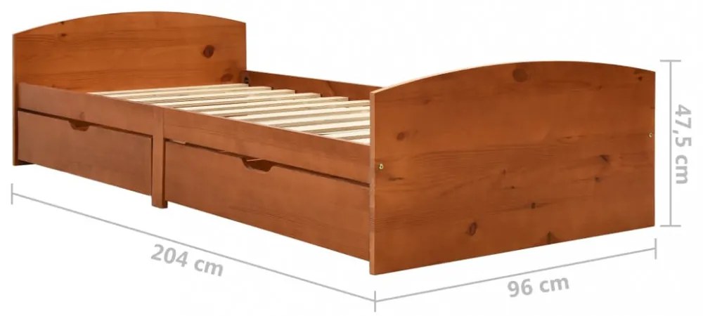mézbarna tömör fenyőfa ágykeret 2 fiókkal 90 x 200 cm