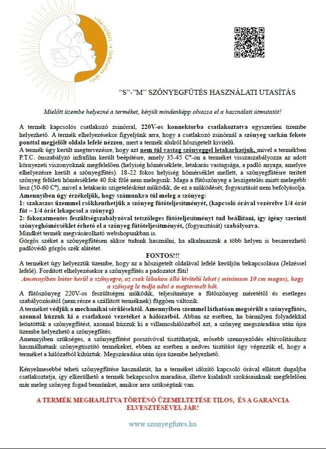Otthoni infra fűtőszőnyeg - M/S 105*130 cm