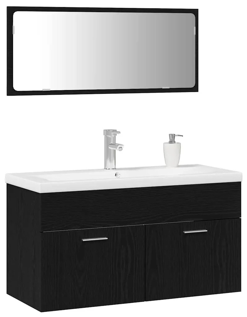 Fürdőszoba bútor szett 3 pcs Fekete tölgy 90 x 38.5 x 46 cm