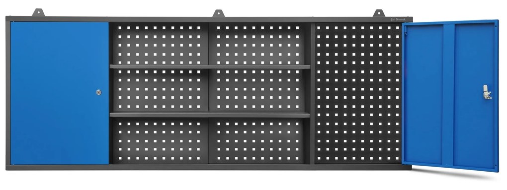 Függesztett műhelyszekrény perforált táblával, antracit-kék, 1600x600x200 mm: LEO
