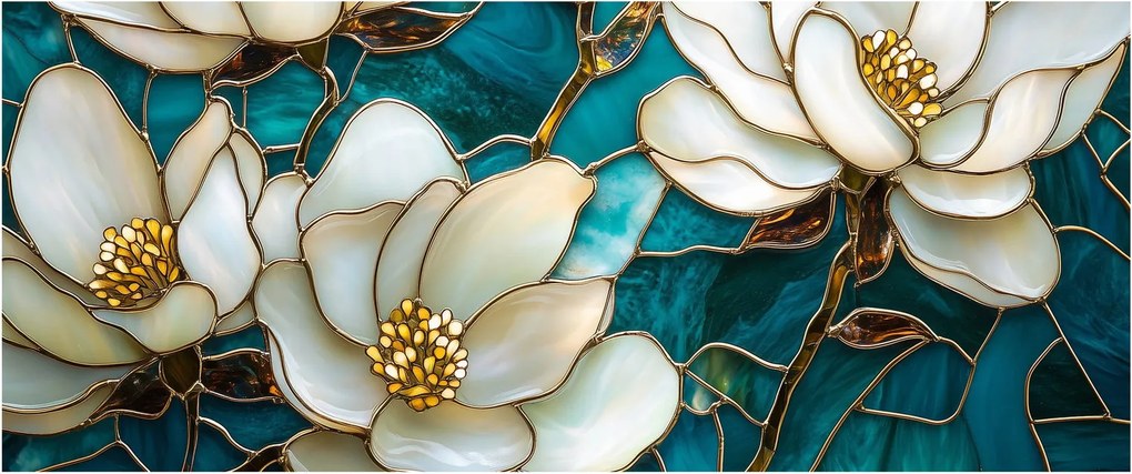 Kép - Ólomüveg magnóliával (120x50 cm)