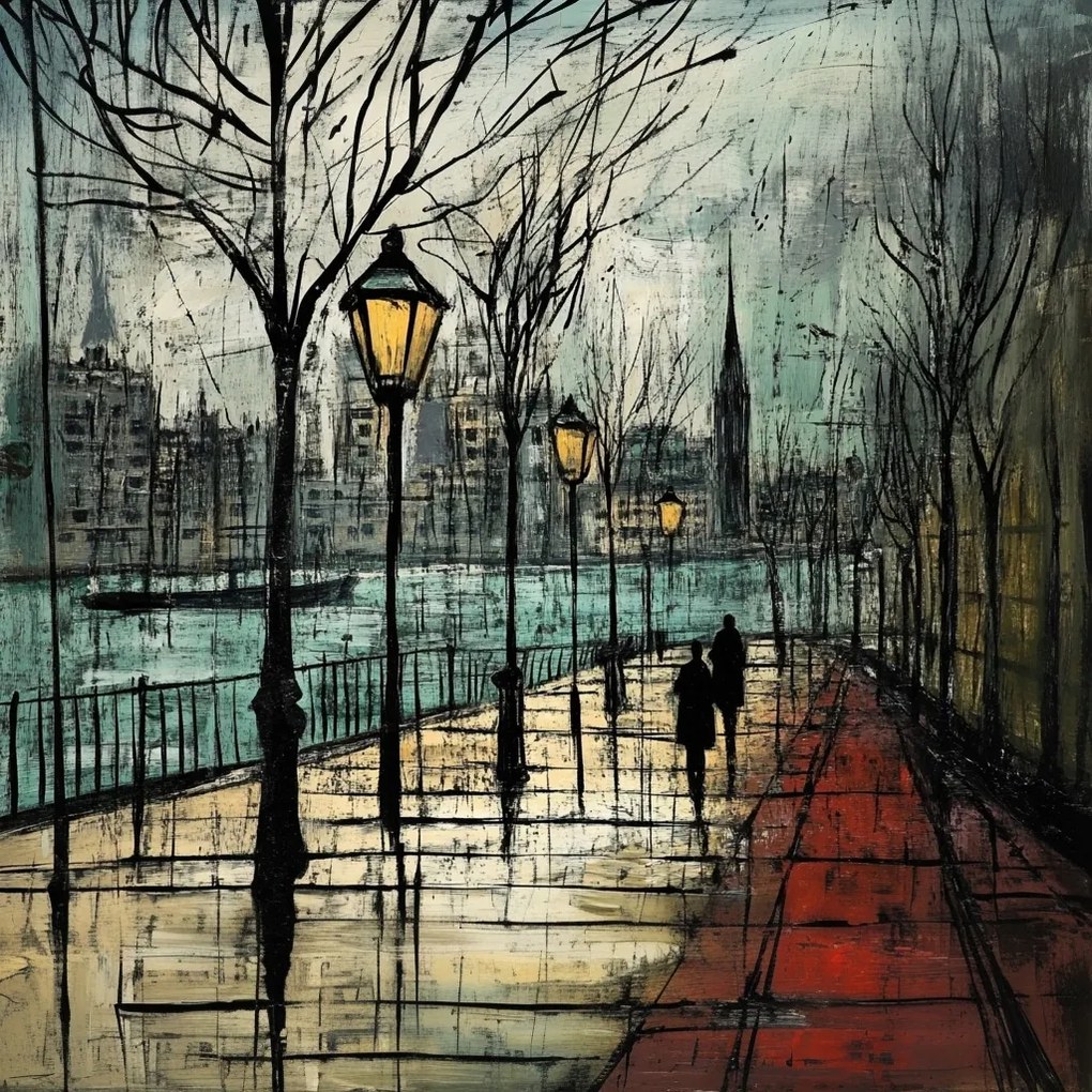 Vászonkép Canvas Város Folyó Utca Sétány Emberek Séta 40x40