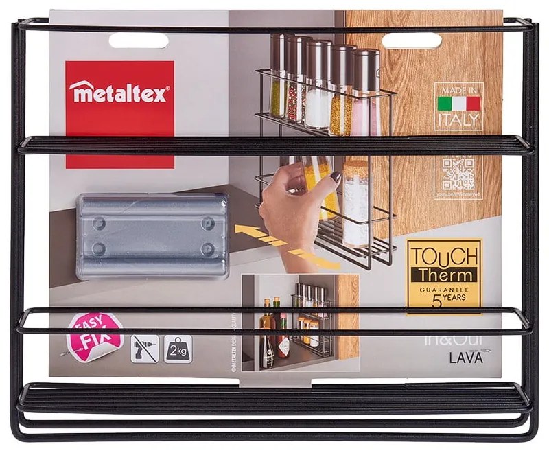 Lava fekete kihúzható kétszintes fali fűszertartó - Metaltex