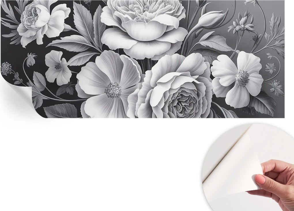 Öntapadós tapéta Divatos 3D fali ragasztóval Szürke virágok 250x104 cm