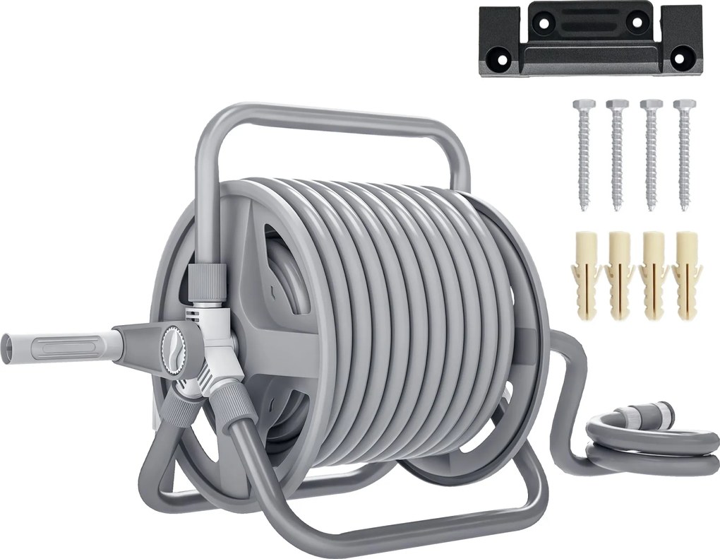 Outsunny Locsolótekercs 20m Tömlővel és 2m Beömlővel, Állítható 2 az 1-ben Permetező Fej, Fali vagy Szabadon Álló | Aosom