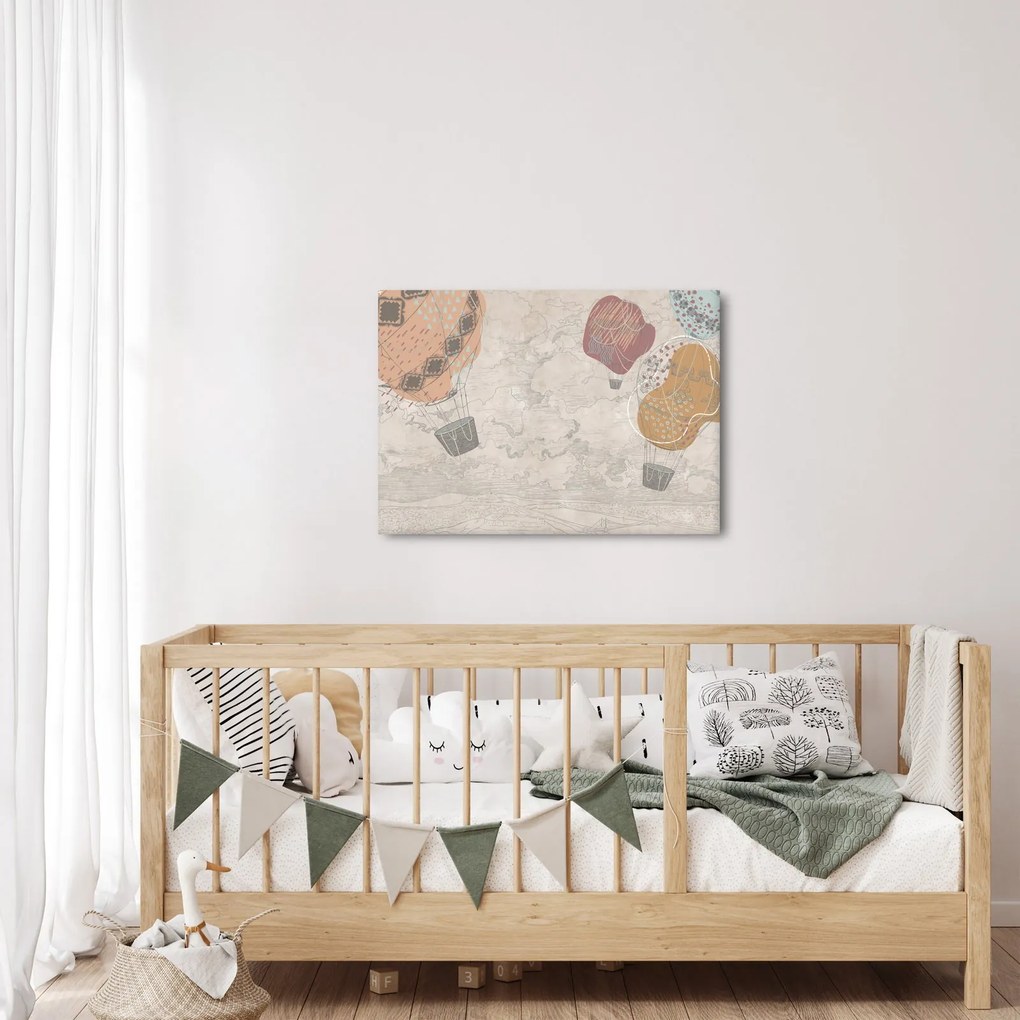 Kép - léggömbök a város felett , meleg tónusok (70x50 cm)