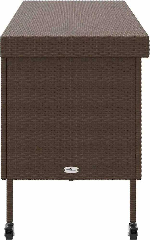 Barna Polyrattan Kerti Tárolóláda Kerekekkel 160X55X75 Cm