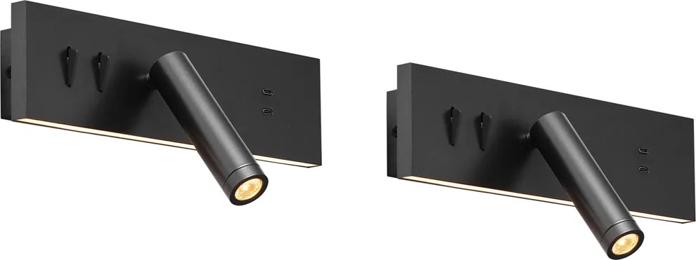 2 darabos modern, állítható fekete fali lámpa USB-C-vel, LED-del - Modric