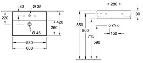 Villeroy & Boch 4A226001 - Falra szerelhető mosdó MEMENTO 60x42 cm kerámia/fehér