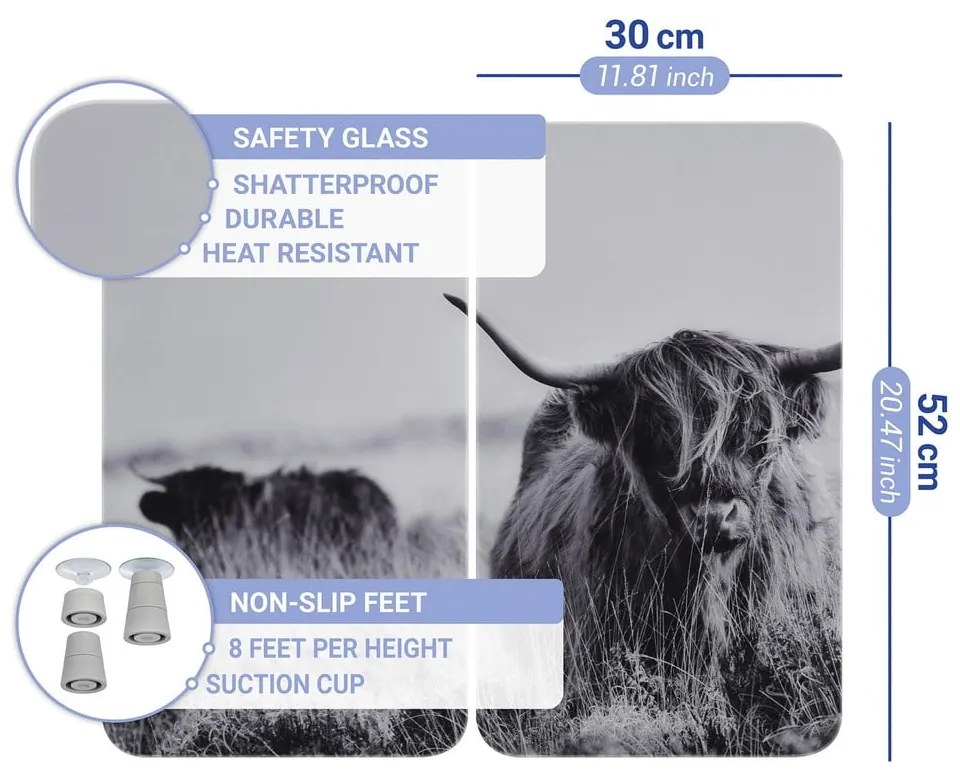 Edzett üveg tűzhely fedőlap szett 2 db-os 30x52 cm Universal Highland Cattle – Wenko