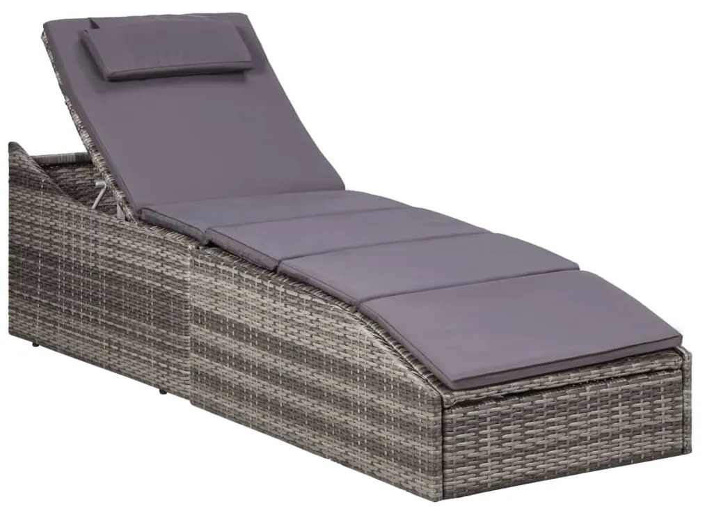 Szürke polyrattan napozóágy párnával