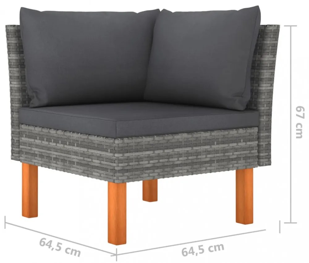 4 személyes szürke polyrattan kerti kanapé párnákkal