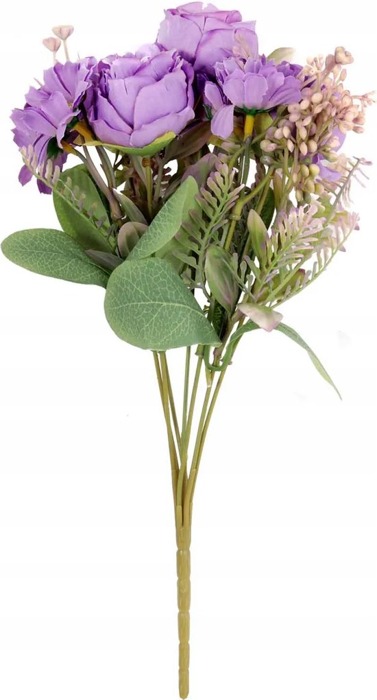 7 Rózsás Csokor Lila Művirágokkal Élő Dekoráció 30CM