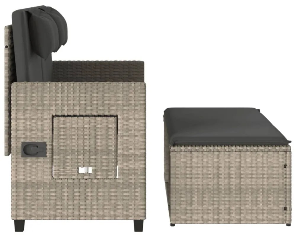 világosszürke polyrattan dönthető kerti pad párnával