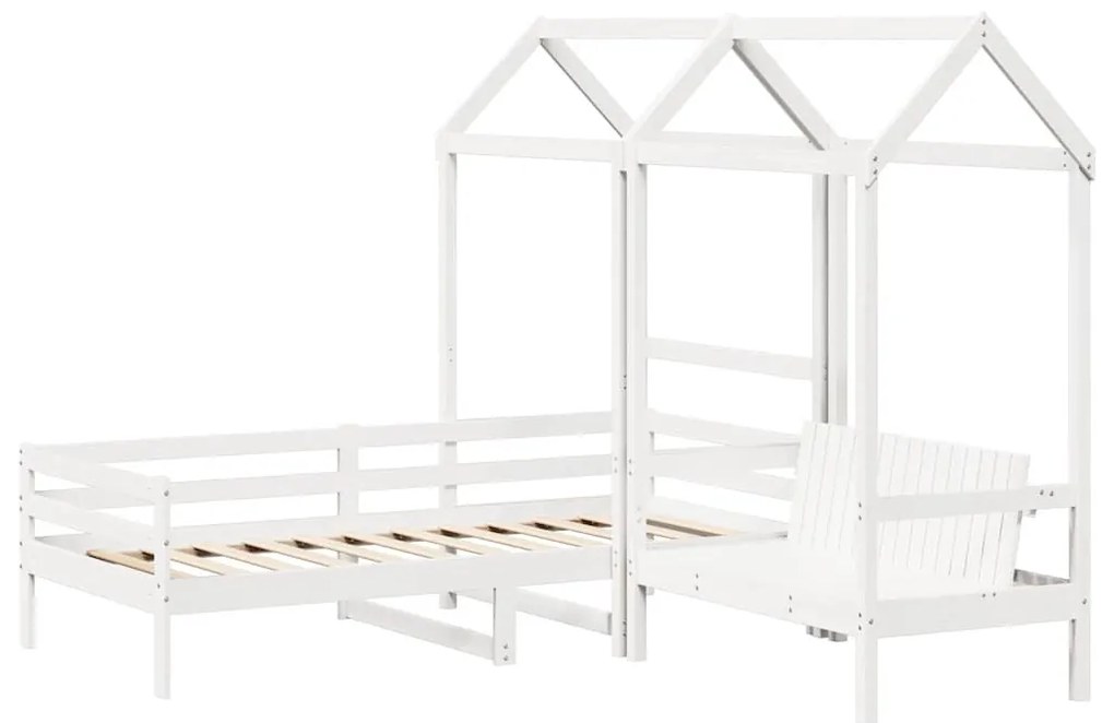 fehér tömör fenyőfa kanapéágy és pad tetővel 80 x 200 cm