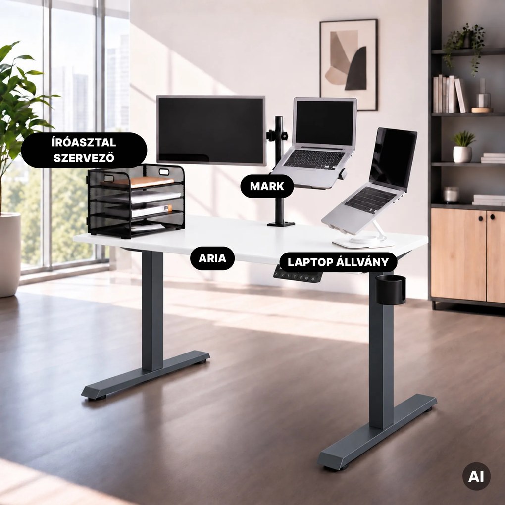 Elektromos íróasztal magasságállítással ergonomikus antracit-fehér, 1200x600 mm: ARIA
