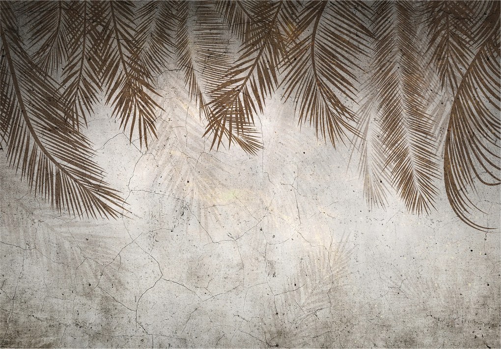 Fotótapéta Pálmalevelek Tollak A Nappali Hálószobájába Beton Loft Bézs 312x219