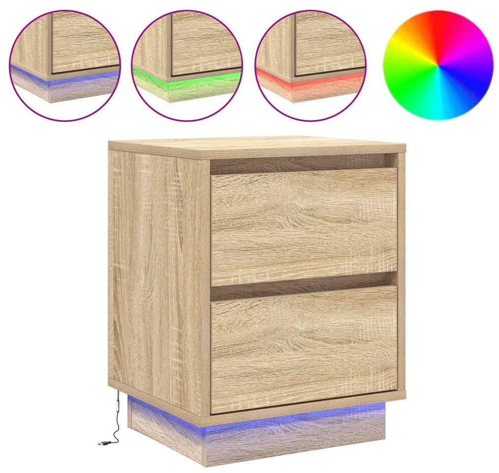 Éjjeli Szekrények LED Fényekkel 2 db Sonoma Tölgy 39x34.5x50 cm