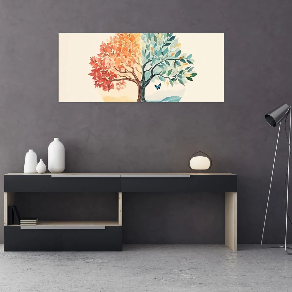 Kép – Duális fa pillangóval (120x50 cm)