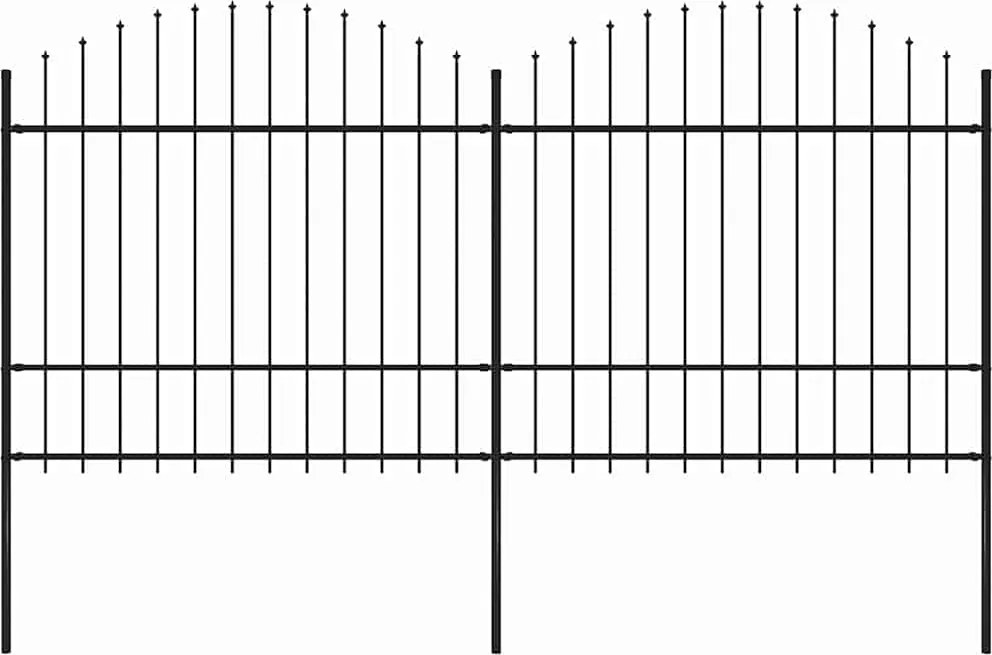 vidaXL fekete acélkerítés lándzsás tetejű szegéllyel 359 x 175 cm