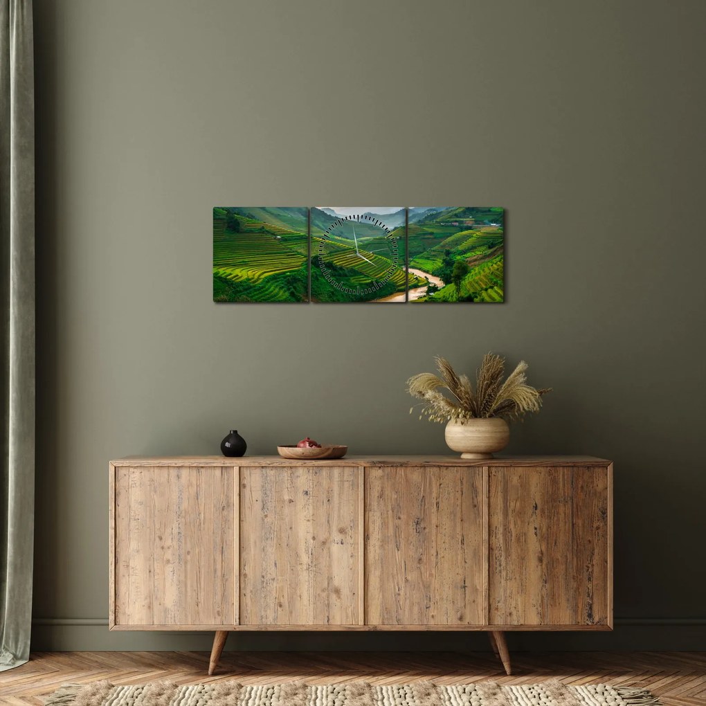 Kép - Rizsteraszok II. (órával) (90x30 cm)