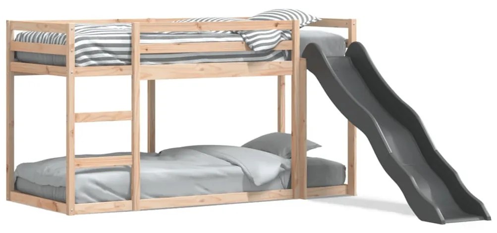 tömör fenyőfa emeletes ágy csúszdával és létrával 90 x 200 cm