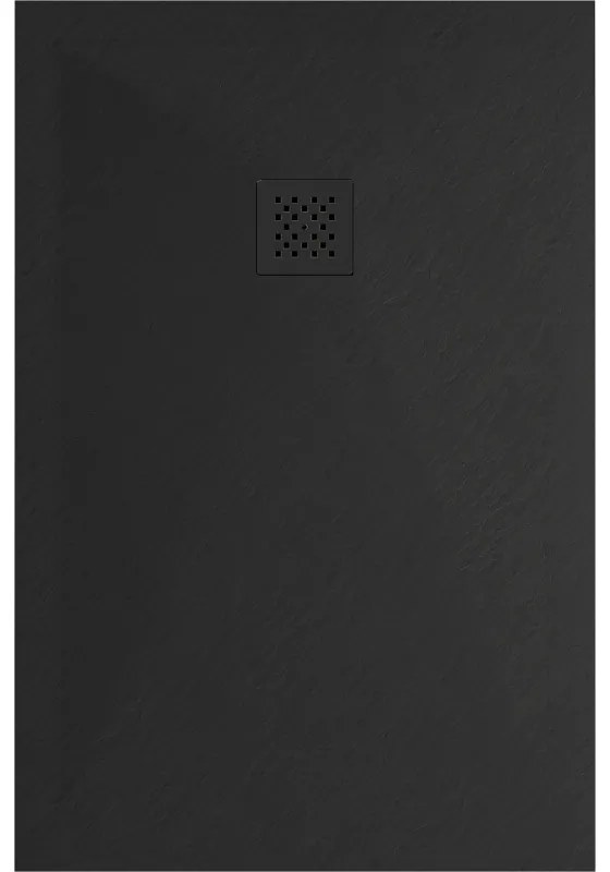 Mexen, Mexen Stone+ brodzik kompozytowy prostokątny 140 x 80 cm, czarny, maskownica czarna - 44708014-B