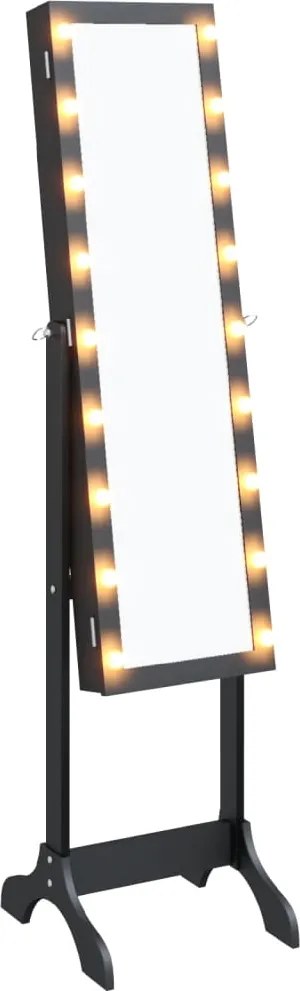vidaXL fekete szabadon álló tükör LED-del 34 x 37 x 146 cm
