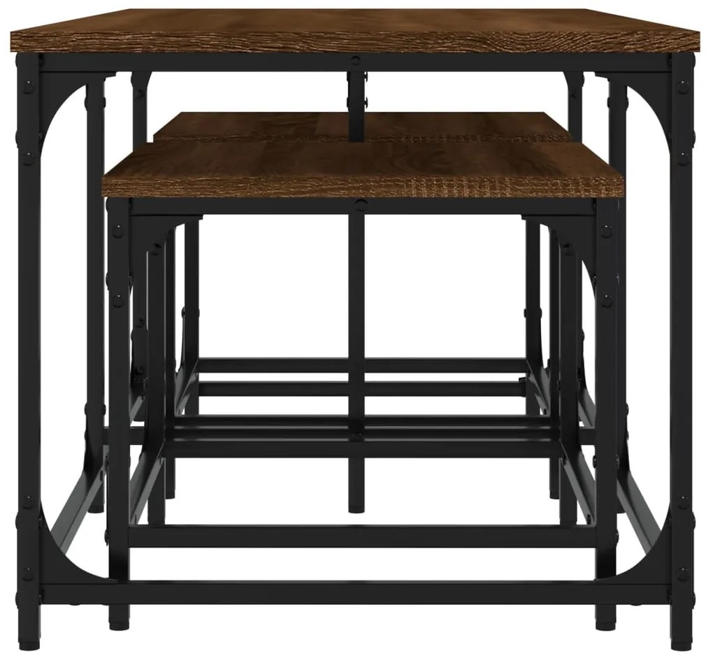 vidaXL 3 db barna tölgyszínű szerelt fa rakásolható dohányzóasztal