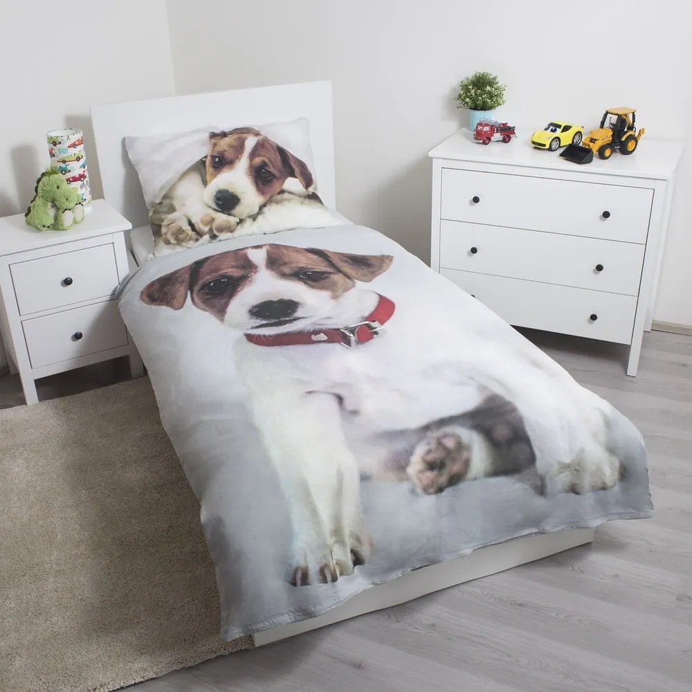 Szürke egyszemélyes pamut gyerek ágyneműhuzat 140x200 cm Dog – Jerry Fabrics