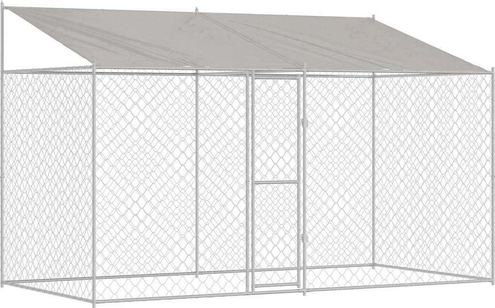 vidaXL Kutya ketrec tetővel Ezüst 400 x 200 x 256 cm Acél és PE