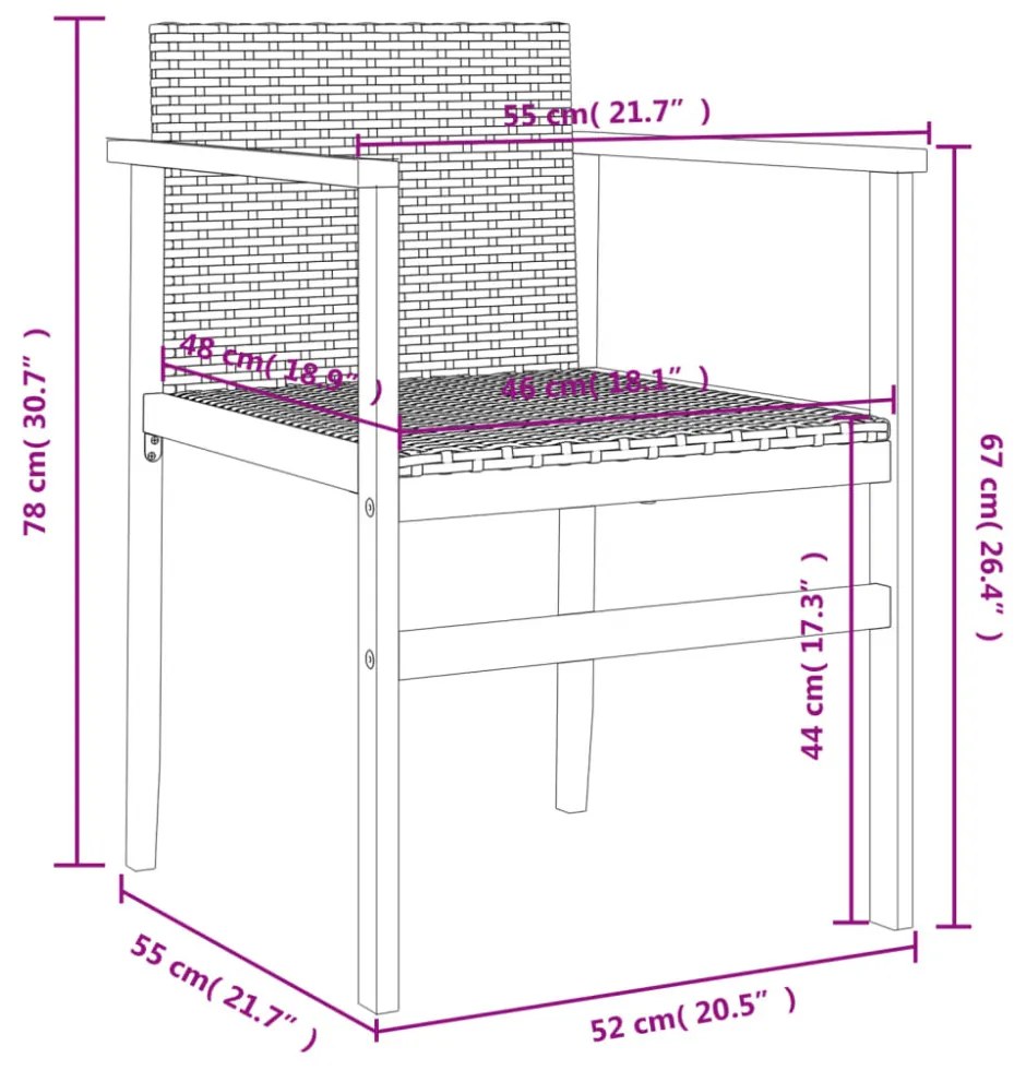 2 db szürke polyrattan és tömör fa kerti szék