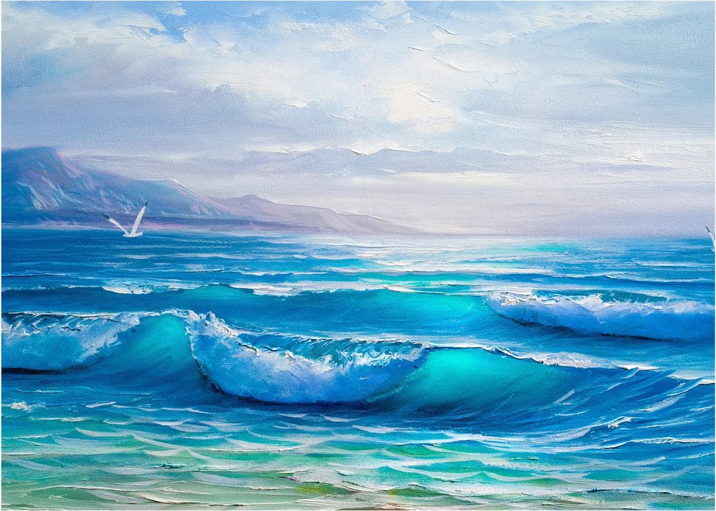 Kép - Olajfestmény a tengerről sirályokkal (70x50 cm)
