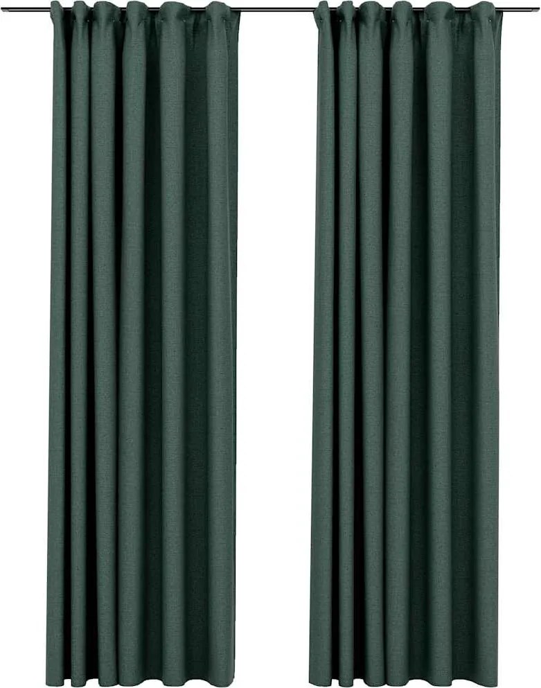 vidaXL 2 db zöld vászonhatású sötétítőfüggöny kampókkal 140 x 225 cm