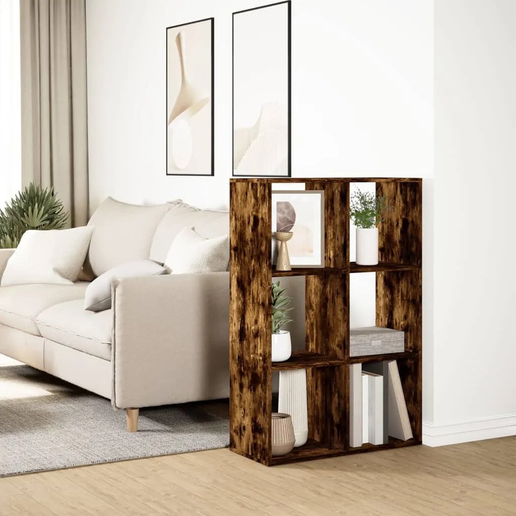 füstös tölgy szerelt fa elválasztó könyvespolc 69,5x29x103,5 cm