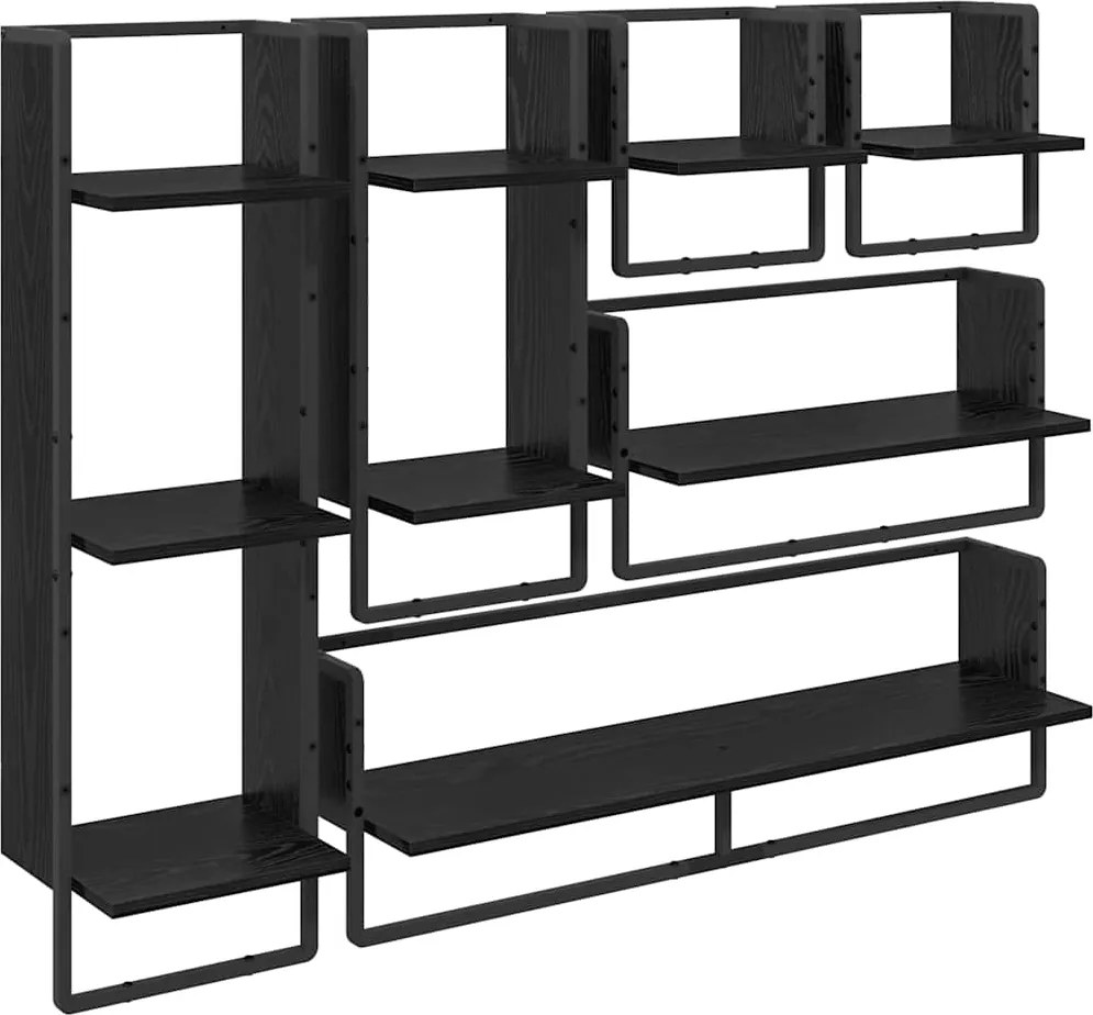 vidaXL Fali polc készlet 6 pcs Fekete tölgy 100 x 25 x 30 cm Faanyag