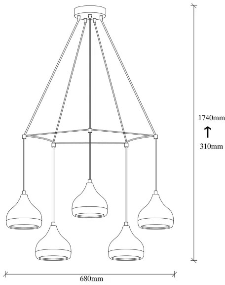 Kábellel függesztett YILDO függőlámpa 5xE27/40W/230V fekete/réz