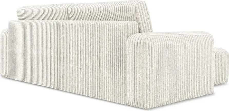Krémszínű kordbársony kinyitható-tárolóhelyes sarokkanapé (bal oldali-heverő résszel) Kona – Makamii