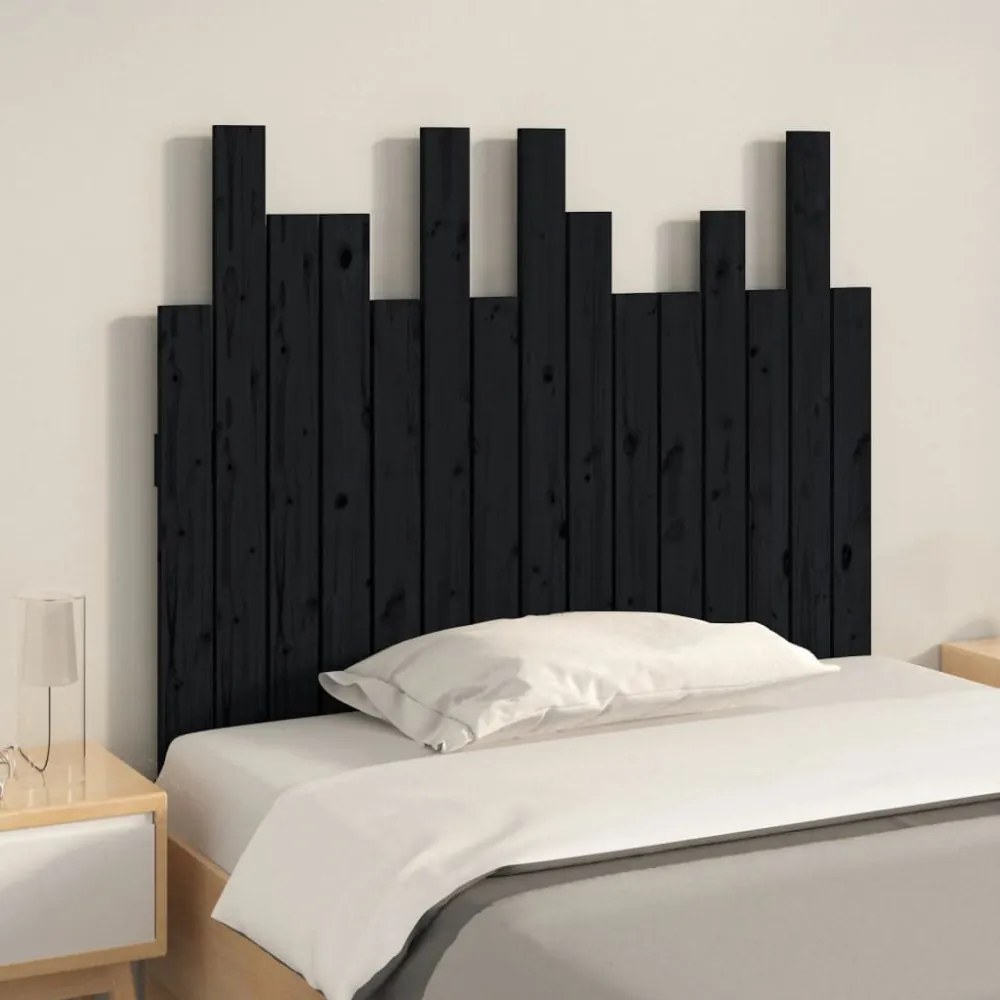 fekete tömör fenyőfa fali fejtámla 95,5 x 3 x 80 cm