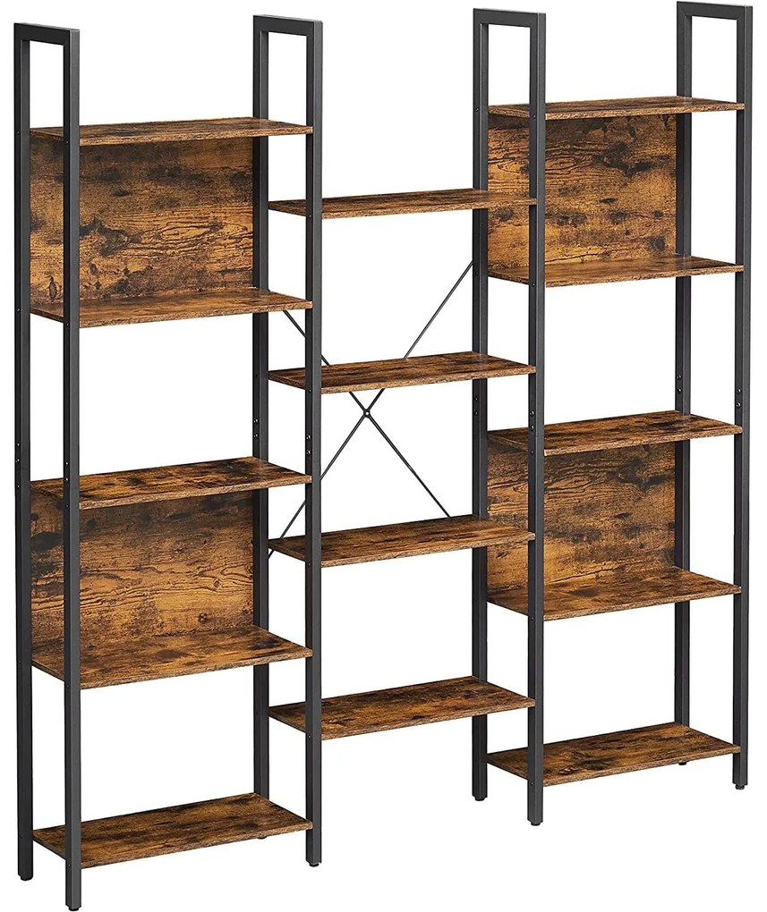 Könyvespolc létrapolc, ipari stílus, 158x24x166 cm, rusztikus barna fekete