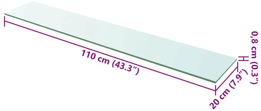 2 db átlátszó üveg paneles polc 110 x 20 cm
