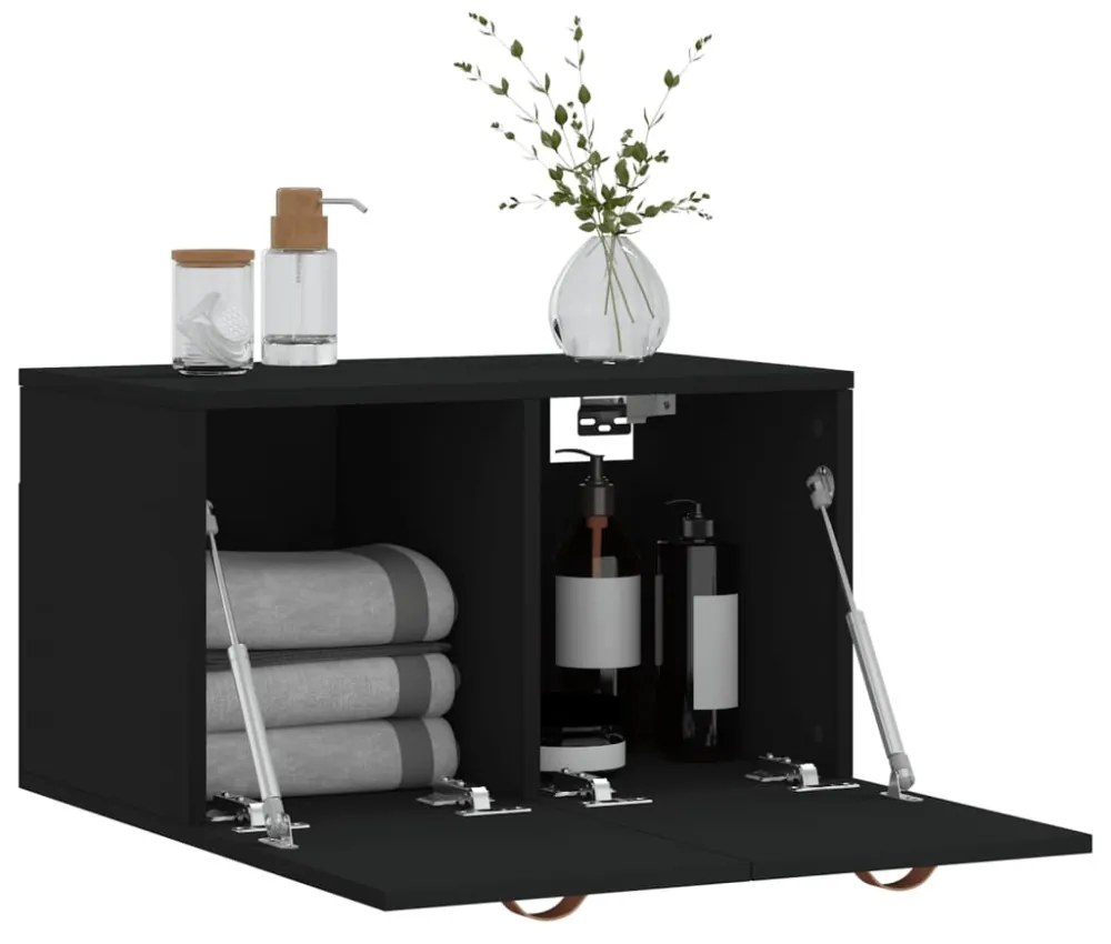 fekete szerelt fa faliszekrény 60 x 36,5 x 35 cm