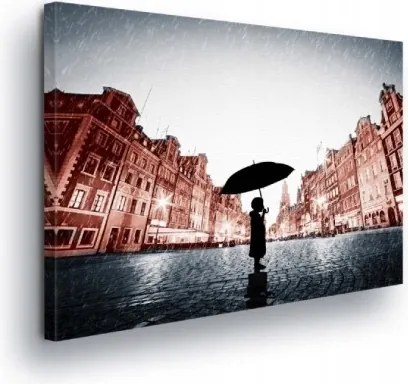 Vászonkép 100x75 Város az esőben utca eső esernyő sziluett tükröződés