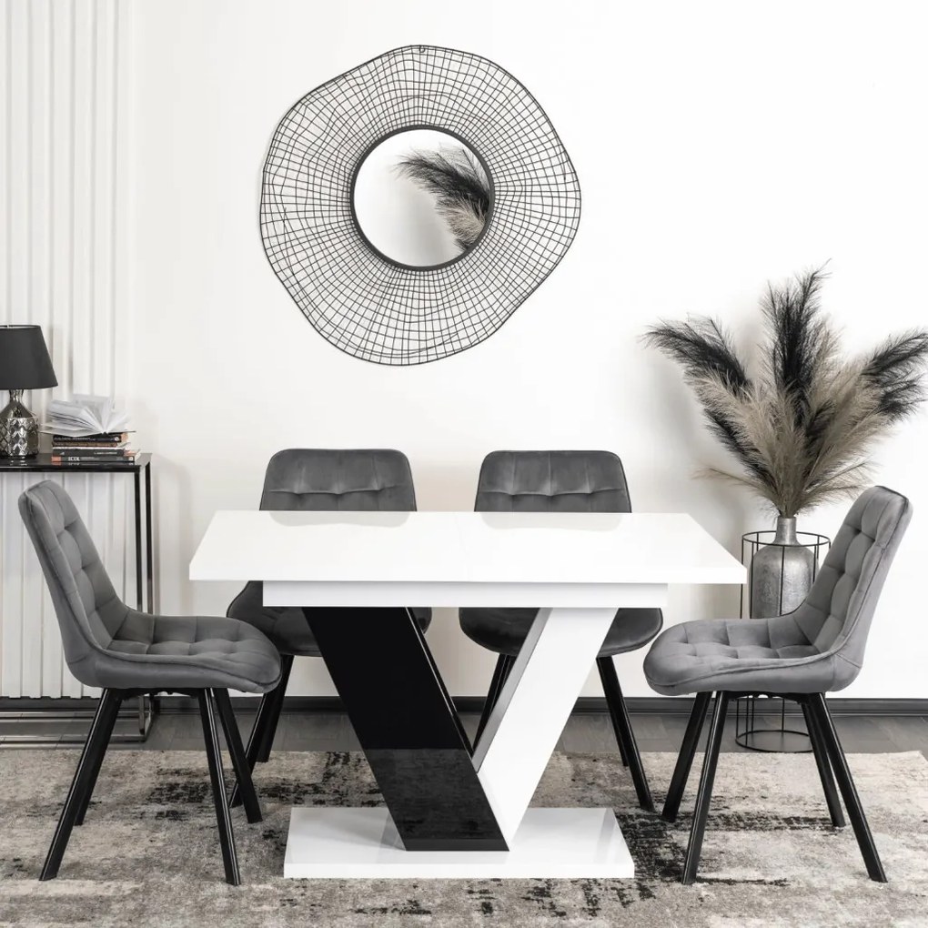 Magasfényű Étkezőasztal Fehér/Fekete Színben. CLARK 120-160 cm