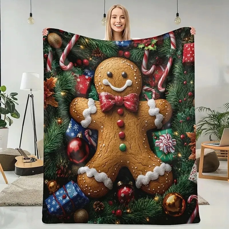 Takaró Ágytakaró Karácsonyi keksz karácsonyfa puha ajándék 150x200 cm CK7