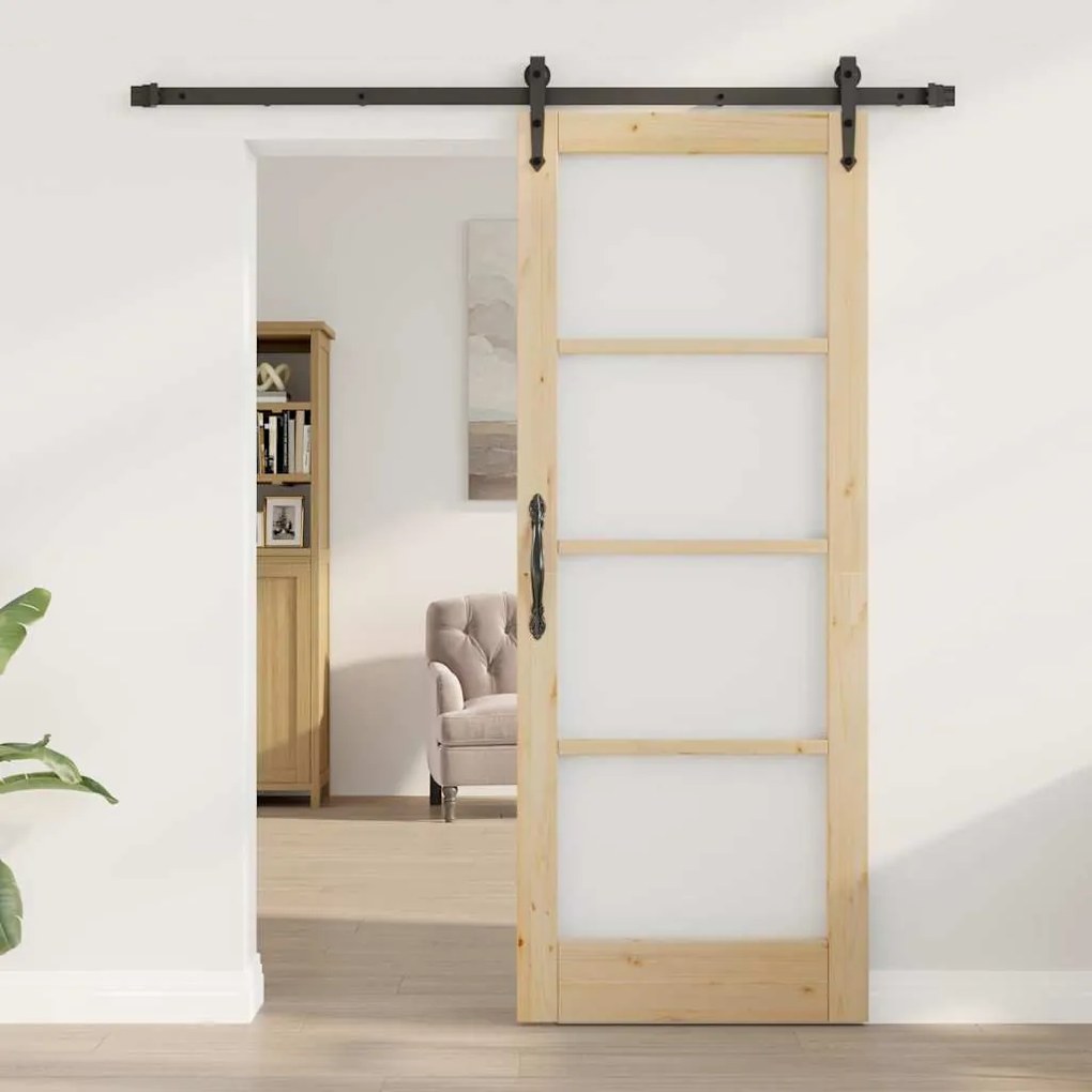Egyszerű Csúszó Ajtó Barna 78 x 202 cm Fa és fém