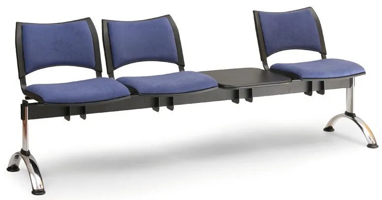 Kárpitozott pad SMART, 3 üléses + asztal - króm lábak, kék