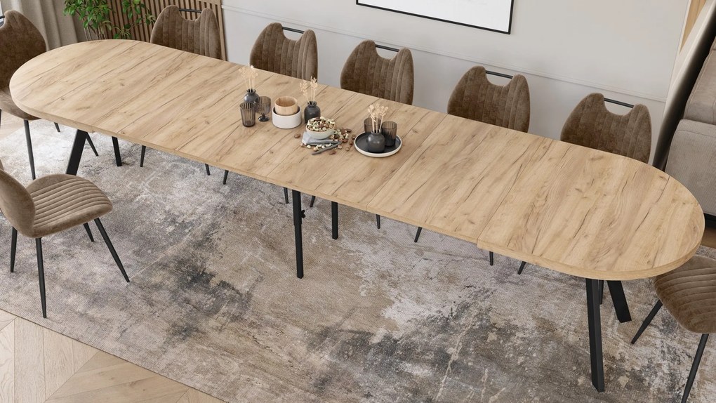 Mazzoni Ovális bővíthető étkezőasztal EXPANSO Craft Arany Tölgy / fekete lábak